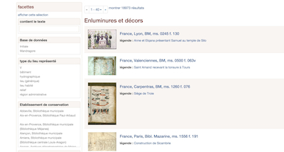 Capture d'écran page de résulats enluminures